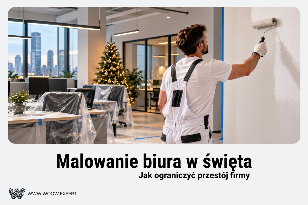 Malarz Podczas Malowania Ściany W Zabezpieczonym Biurze W Okresie Świątecznym.