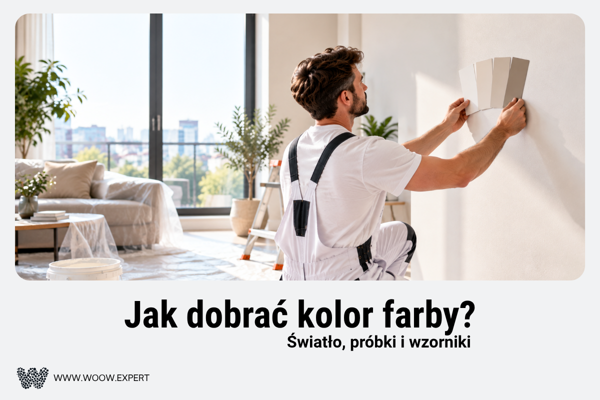 Malarz Porównujący Próbki Kolorów Przy Ścianie W Jasnym Wnętrzu.