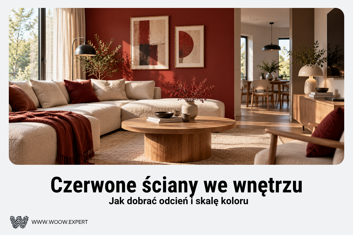 Nowoczesny Salon Z Jedną Ścianą Pomalowaną Na Głęboki, Stonowany Odcień Czerwieni.